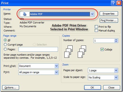 Tulosta Adobe PDF-tiedostoon