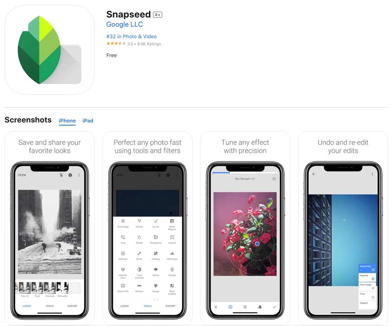 Snapseed alkalmazás iPhone iPadhez