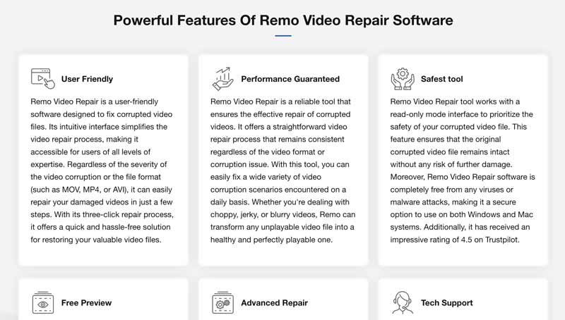 Remo Video Reparasjonsfunksjoner