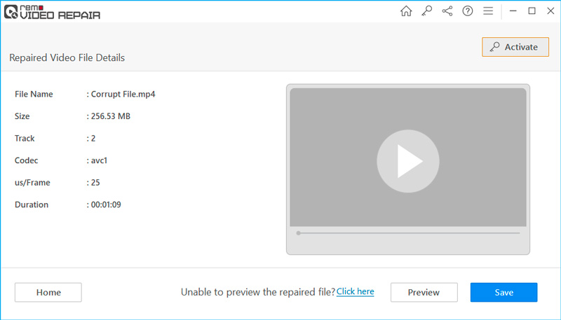 Remo Video Repair Előnézet Mentés