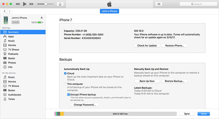 Резервное копирование данных iPhone с помощью iTunes
