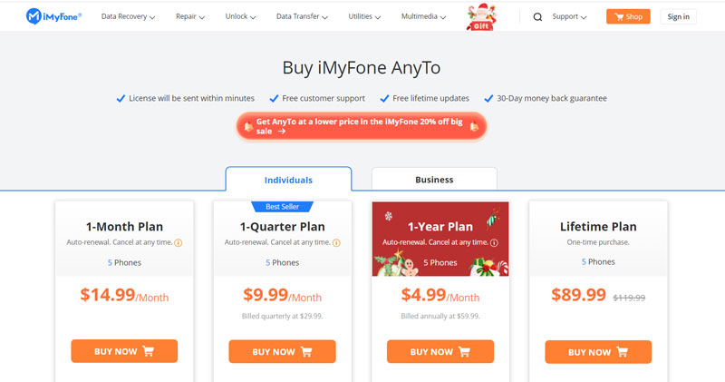 iMyFone AnyTo Fiyatlandırması