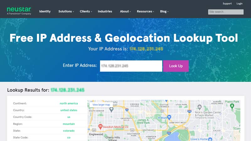 Neustar IP-geolocatie-opzoektool