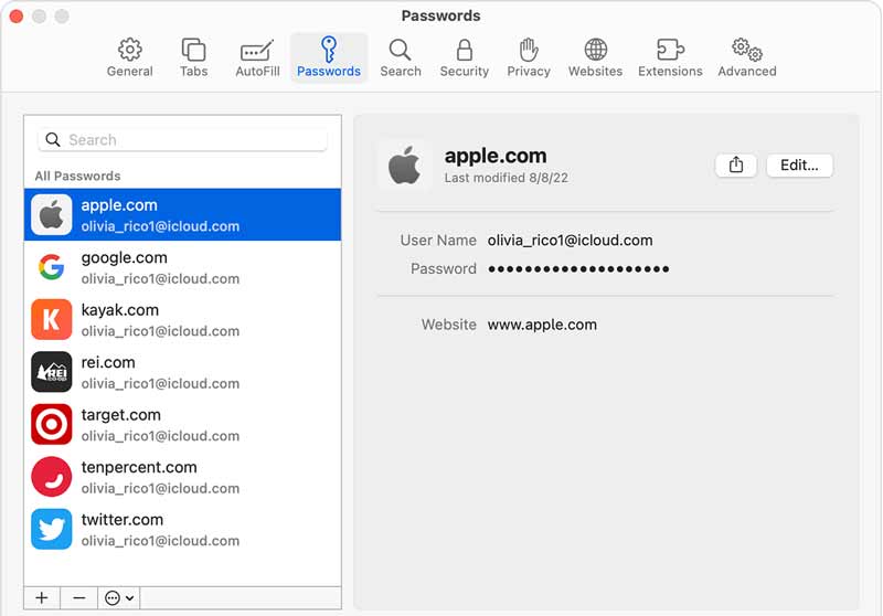 macOS Sonoma Safari Impostazioni Password