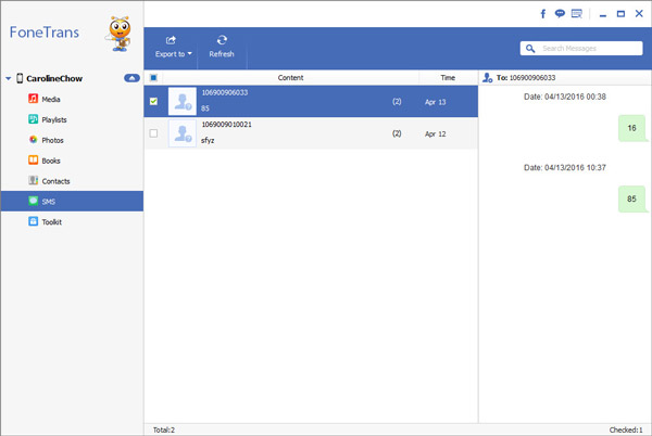 Choose SMS Messages from FoneTrans