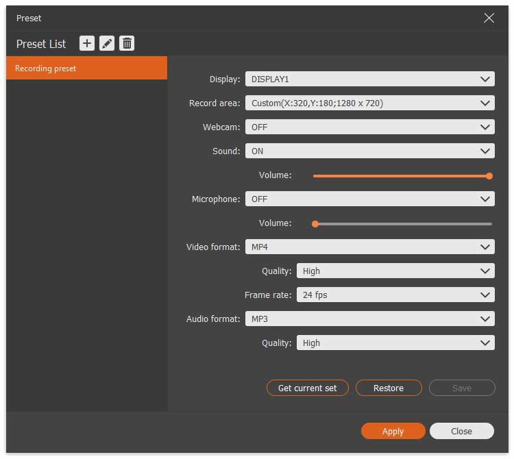 Personalizza la registrazione