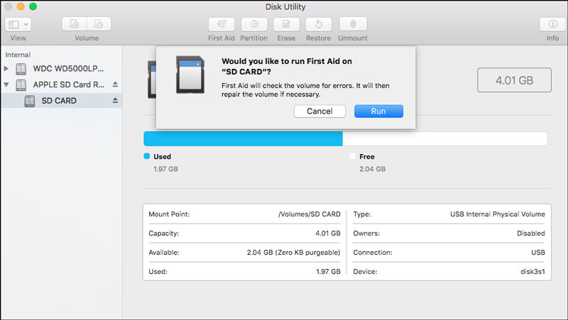 First Aid Recover SD Card on Mac