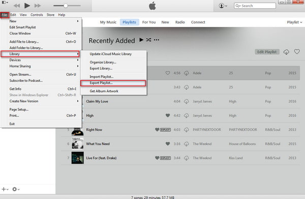 Exportálja az iTunes lejátszási listáját