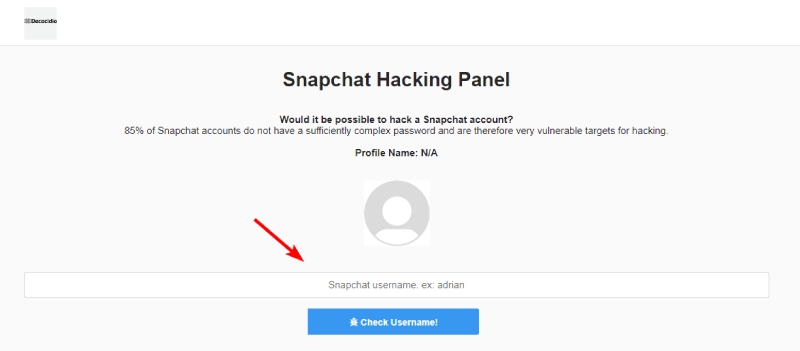 Pannello di hacking Snapchat Trova password Snapchat online