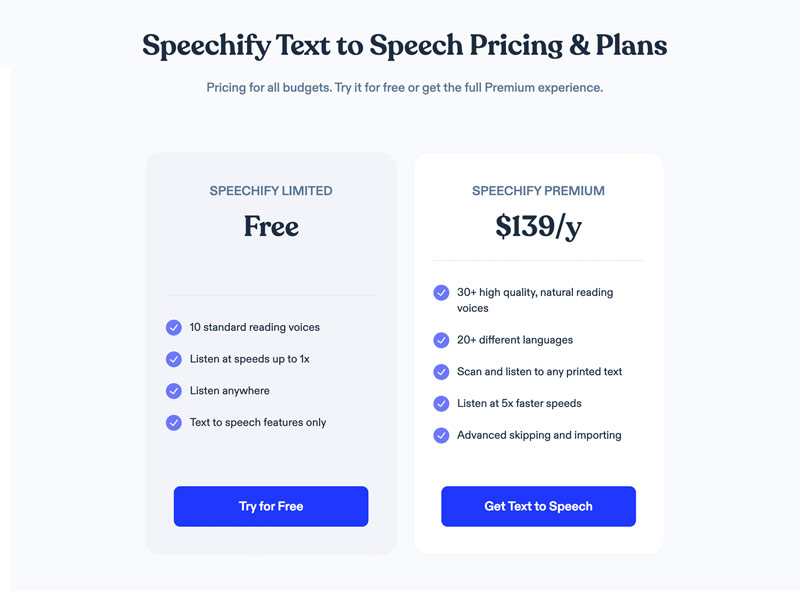 Speechify Text to Speech Pricing and Plans