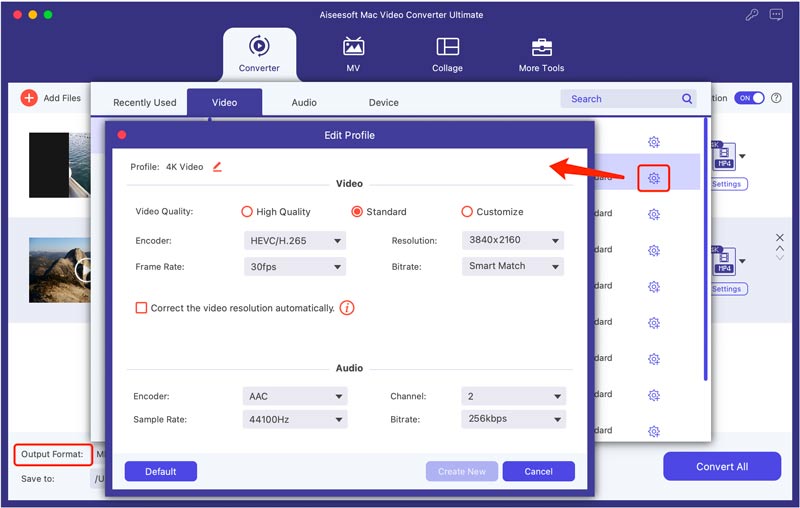 Profilo di modifica MP4 di output