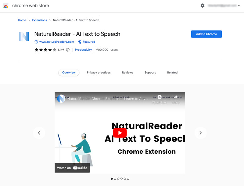 NaturalReader AI tekstistä puheeksi Chrome-laajennus