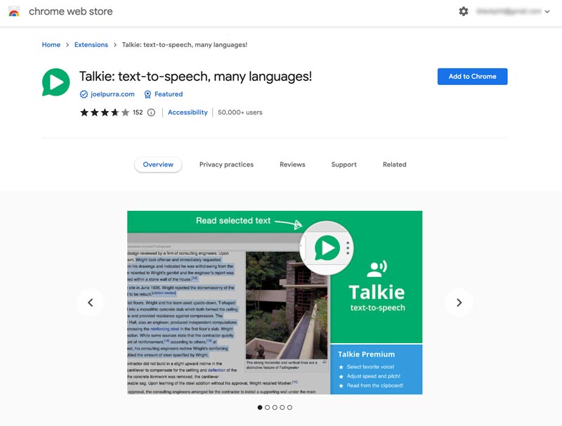 Talkie Text to Speech Chrome-tillägg