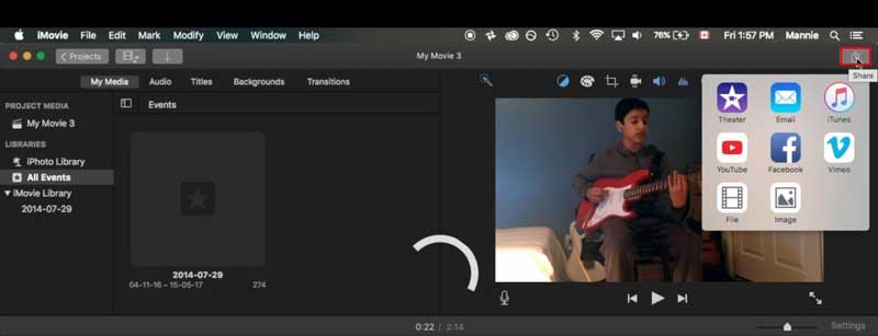 iMovie share button