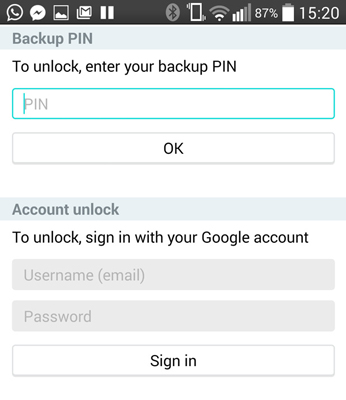 Backup PIN or Google Signin