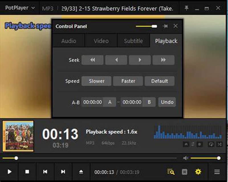 Lettore video PotPlayer con controllo della velocità