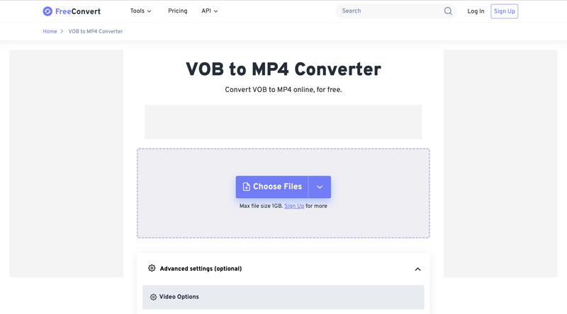 FreeConvert VOB til MP4 Converter Online