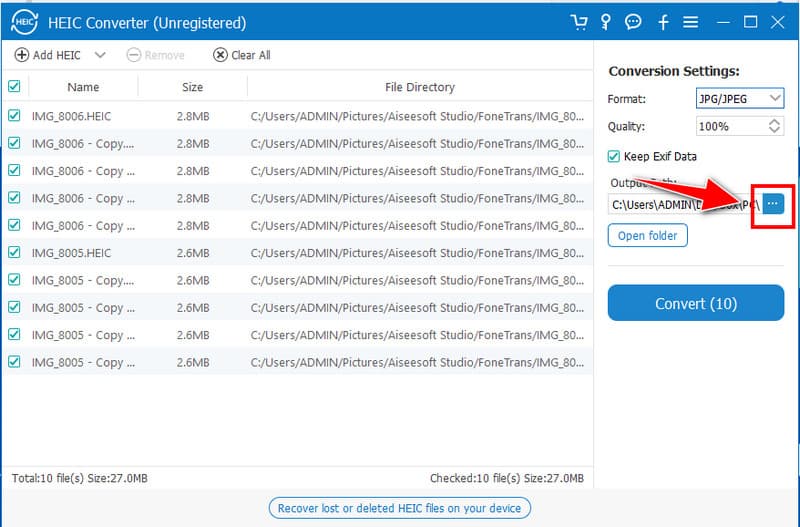 Cambia cartella di output