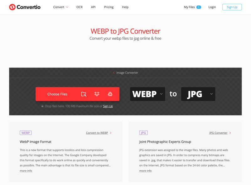 Convertio WebP в JPG конвертер онлайн