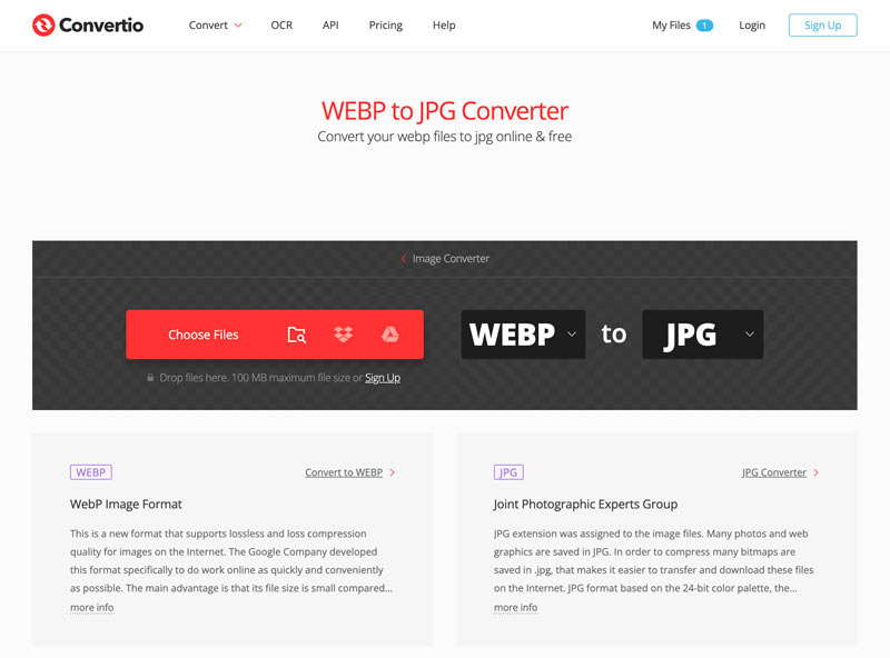 Convertio WebP 到 JPG 線上轉換器