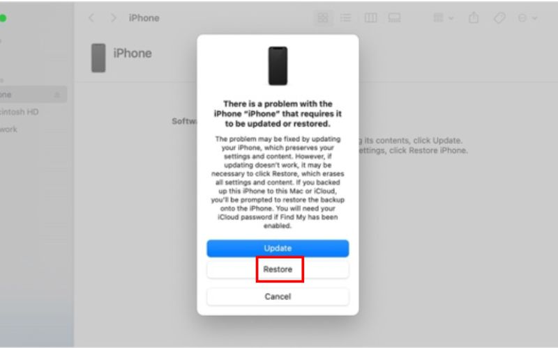 Tap Restore Button