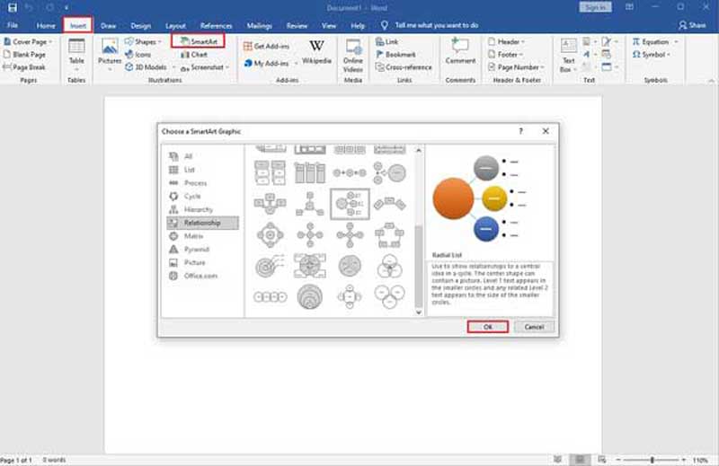 Modello Word con diagramma di affinità