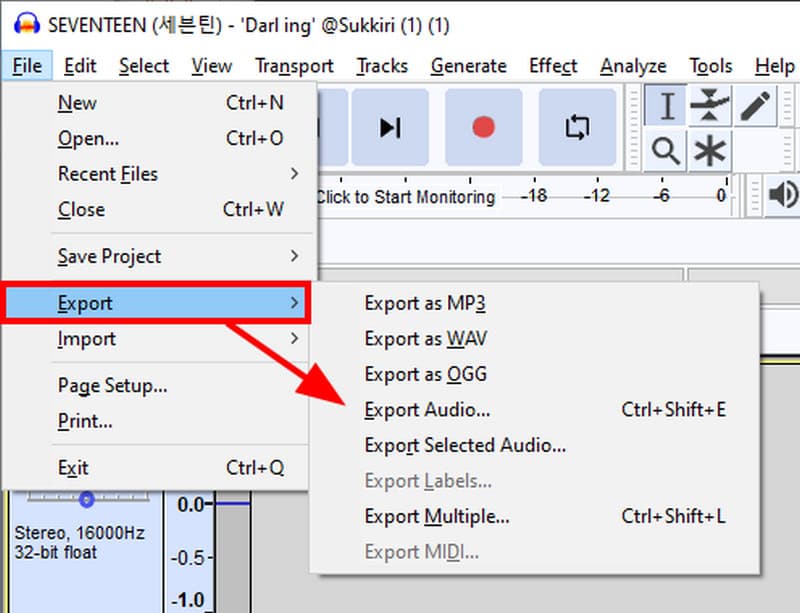 Audacity Export zvuku