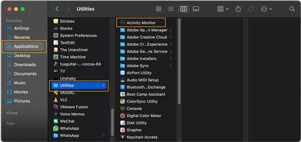 Otevřete Activity Monitor na Macu