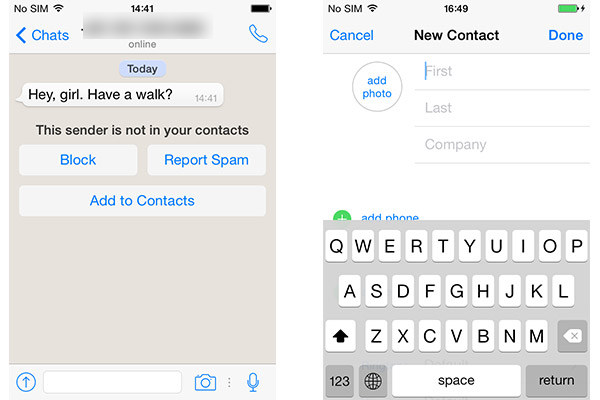 Добавить новые контакты в iPhone WhatsApp