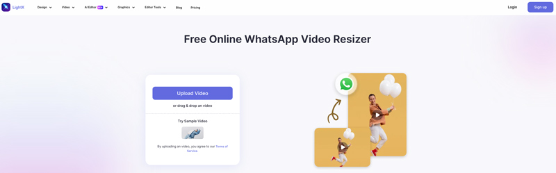 LightX Ücretsiz Çevrimiçi WhatsApp Video Boyutlandırıcı