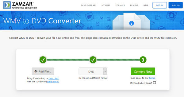 Zamzar WMV naar dvd-converter