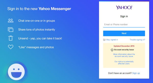 Yahoo messenger create new account sign up