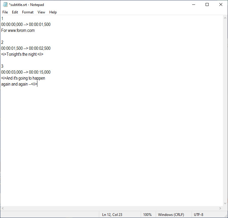 Create Subtitle on Notepad