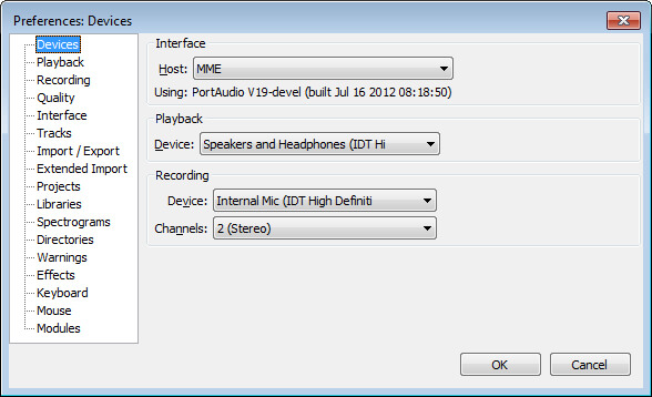 Set Audacity Preferences