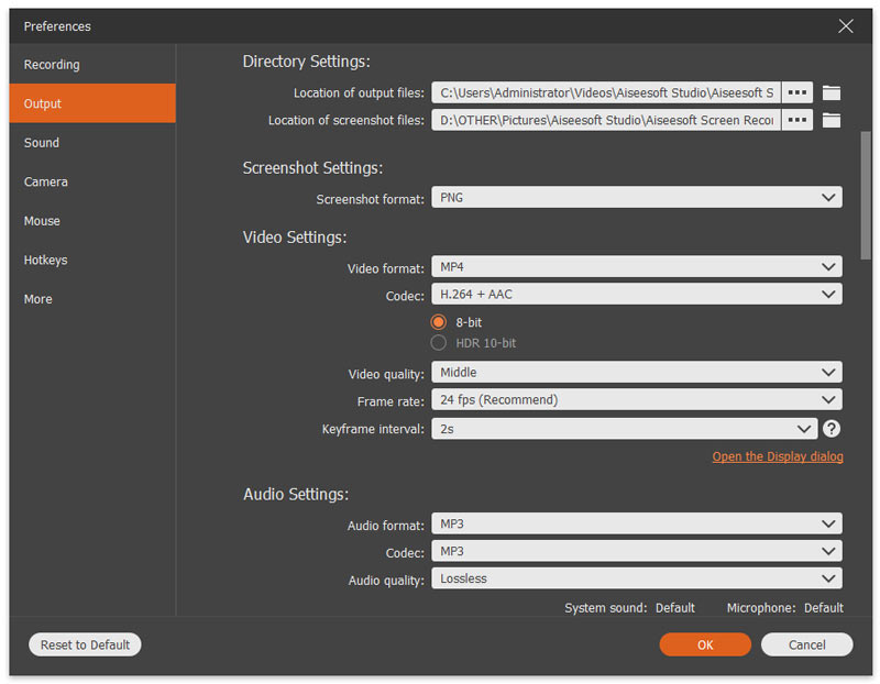 Output Settings