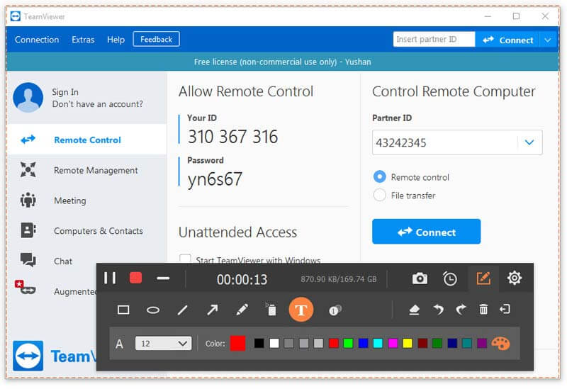teamviewer can record free version