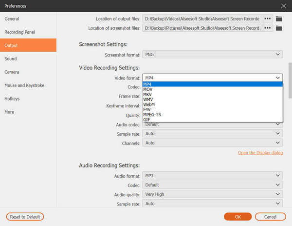 Choose Output format for TubeChop Download