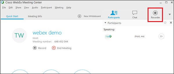 WebEx Meeting Recorder Button