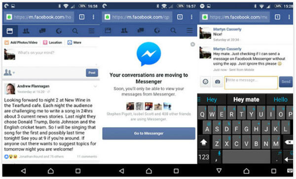 Pošlete Facebook Messenger pomocí mobilního prohlížeče