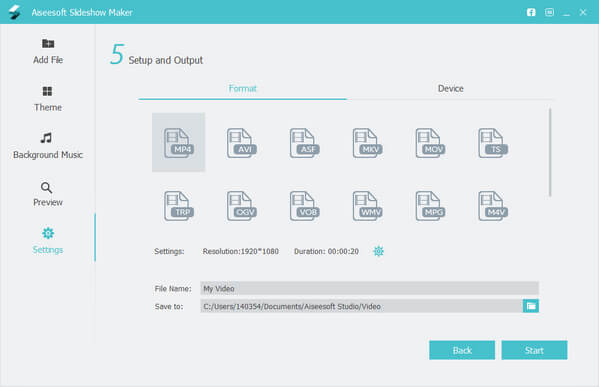 Imposta il formato di output