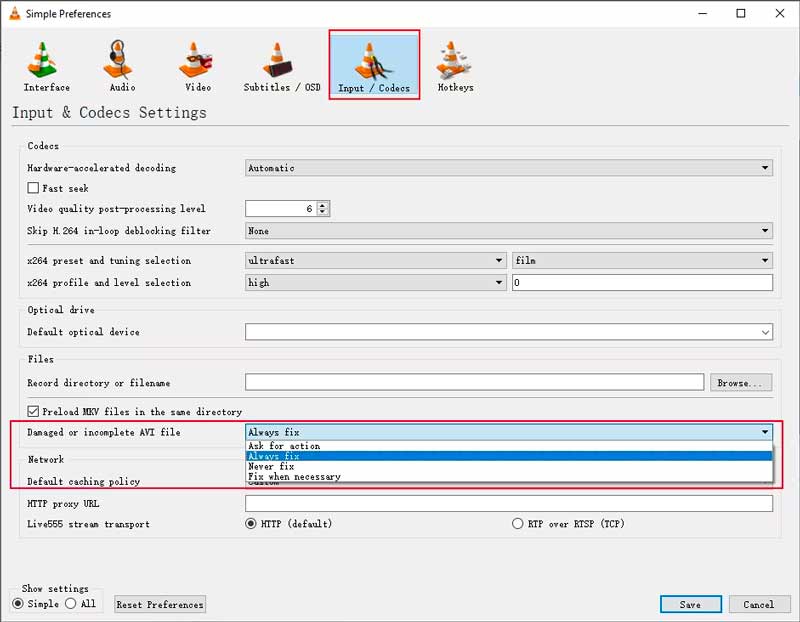 Javítsa ki a Video Codec Error VLC-t