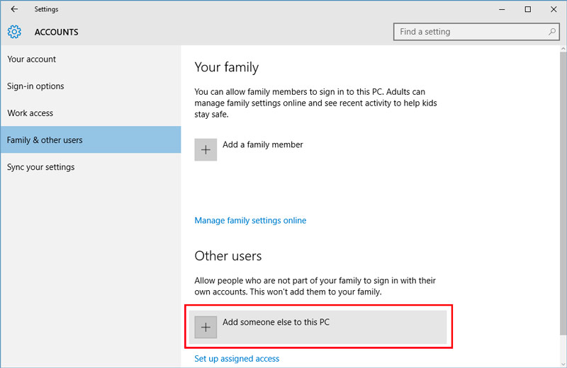 Windows Family and Other Users Add