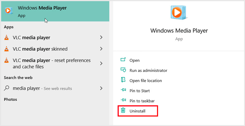 Poista Windows Media Playerin asennus Windows 10:ssä