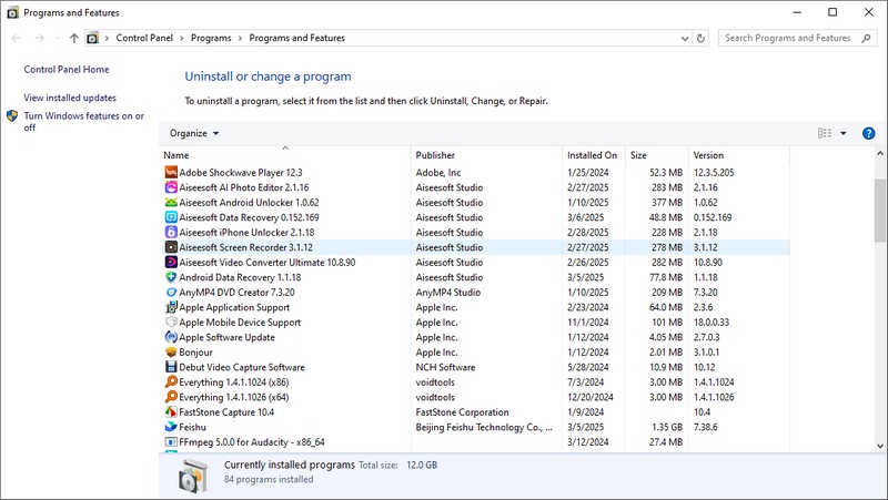 Programs And Features
