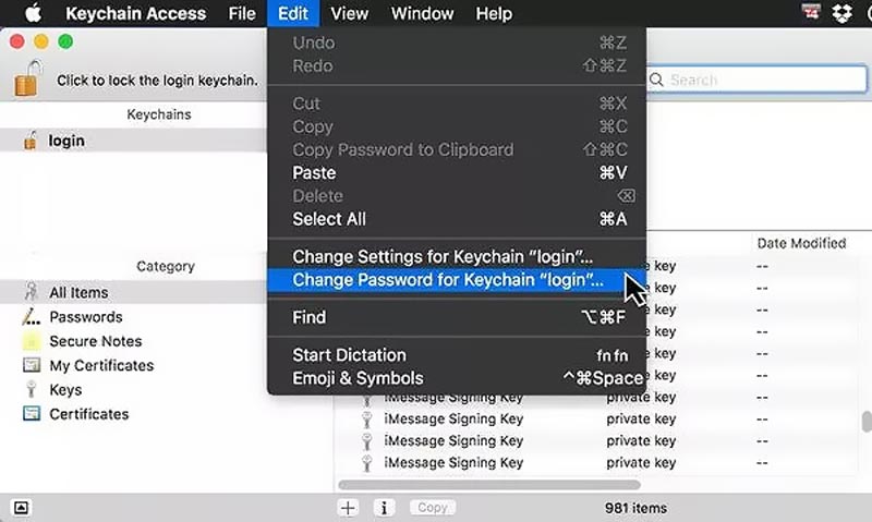 Αλλαγή κωδικού πρόσβασης για σύνδεση με Keychain σε Mac