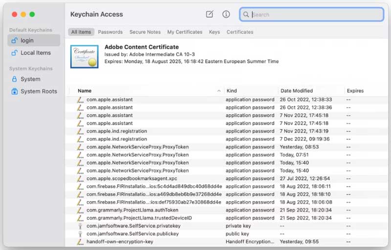 Přejděte na Keychain Access na Macu