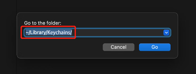 Przejdź do folderu pęków kluczy biblioteki na komputerze Mac