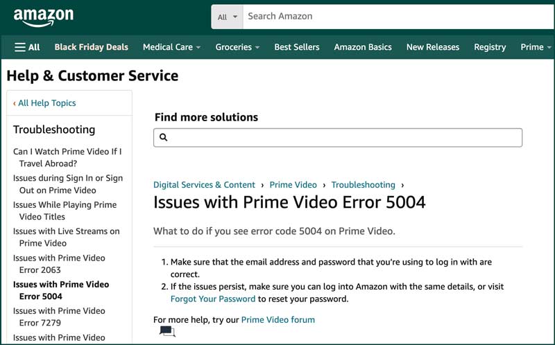 Potvrďte podporu Amazon pro opravu chybového kódu 5004