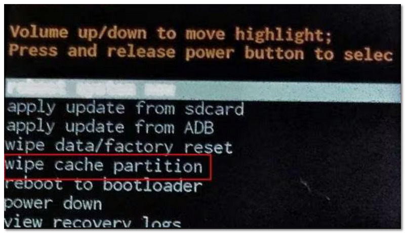 Select Wipe Cache Partition