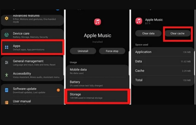 Gyorsítótár törlése Apple Music Android
